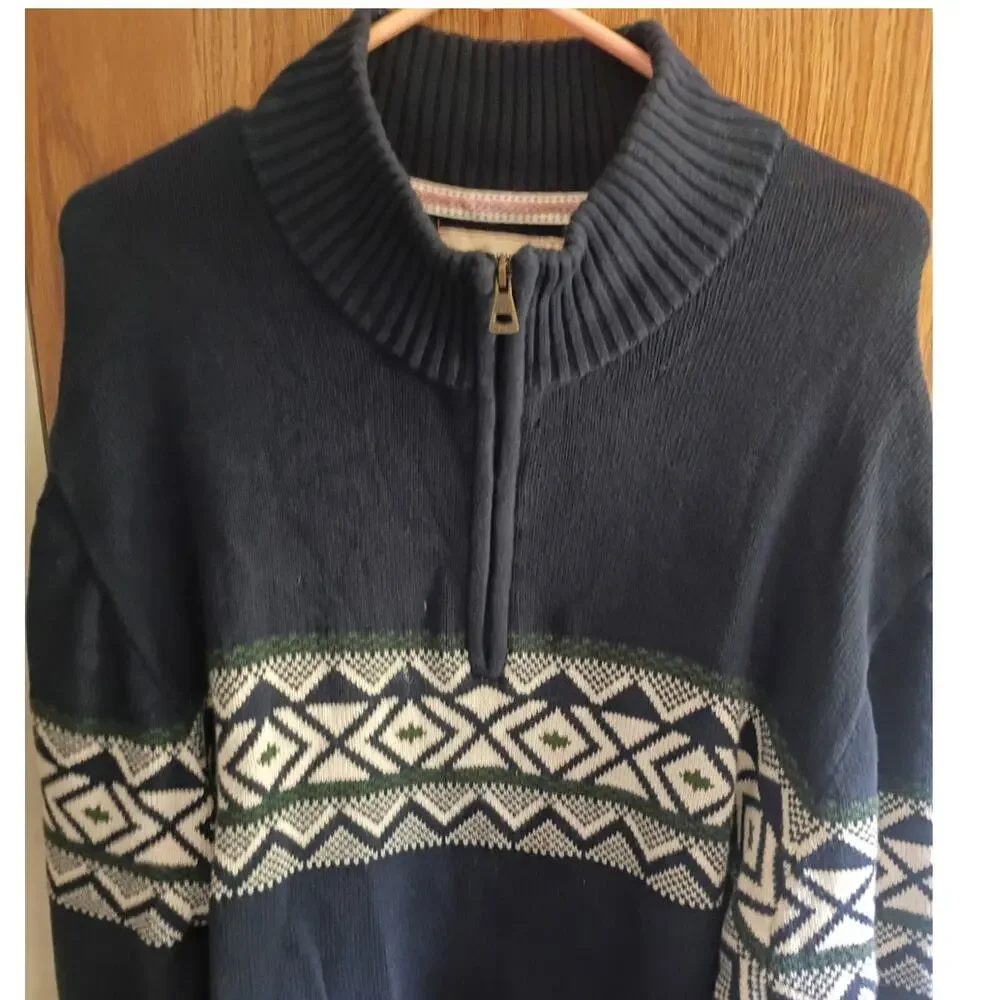 Navy Blue Fair Isle Quarter Zip Sweater XXL Après Ski Lodge Holiday Weatherproof
